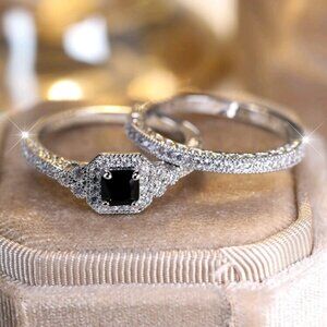 1Set Fashionable Black Shiny Cubic Zirconia Ring